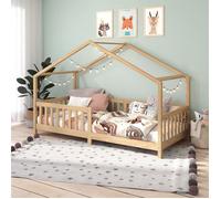 IDIMEX Lit cabane Enfant 90x200 cm LISAN lit Simple Montessori avec Barrières de Protection en Bois Massif Naturel