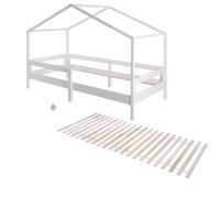 roba Lit de maison 90 x 200 cm - Lit d'enfant selon le principe Montessori - Sommier à lattes et protection antichute intégrée inclus - Bois laqué blanc