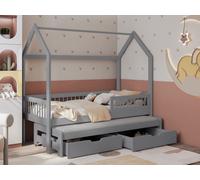 Lit cabane enfant avec lit d'appoint 80x180 DABI - gris