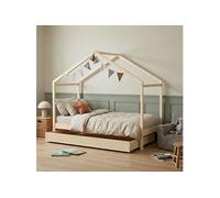 Lit cabane enfant avec tiroir en bois naturel 90x190 - LT14006
