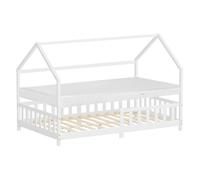 ML-Design Lit Cabane Enfant 120x200 cm Blanc en Bois avec Matelas, Protection Anti-Chute, Toit et Sommier à Lattes Contreplaqué, Style Maison, Couchage Maisonnette Lit Double Adolescent Fille Garçon
