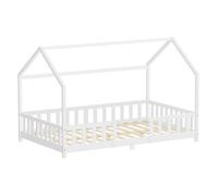 ML-Design Lit Cabane Enfant 120x200 cm Blanc en Bois, Protection Étendue Anti-Chute, Toit et Sommier à Lattes Contreplaqué, Style Maison, Couchage Maisonnette Lit Double pour Adolescent Fille Garçon