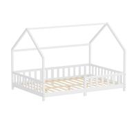 Lit cabane enfant double ML-Design 140x200 cm bois blanc sans matelas, antichute et sommier inclus