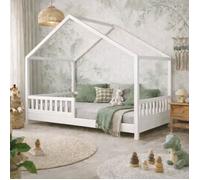 Lit cabane enfant en Bois Blanc avec sommier, 90 x 190 cm sans MATELAS.