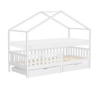 Lit cabane enfant en bois blanc protection antichute et matelas h10cm 90x200cm