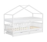 Lit cabane enfant en bois blanc protection antichute et matelas h16cm 90x200cm