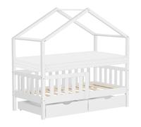 ML-Design Lit cabane enfant 70x140 cm Blanc – Matelas, 2 tiroirs, toit, protection anti-chute