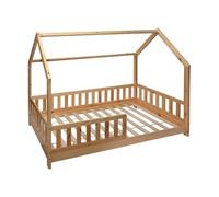 Lit cabane enfant en bois coloris beige ficelle - Longueur 195 x Profondeur 98,2 x Hauteur 145,7 cm --
