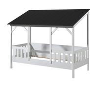 Lit de maison Vipack avec surface de couchage de 90 x 200 cm, toit en noir