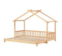 Lit cabane enfant extensible 90x200/180x200 cm en bois massif naturel, lit simple ou double, banquette, design maison