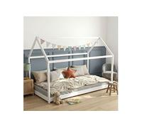 Lit cabane enfant inspiration Montessori en bois blanc 70x140 - LT14004