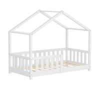 ML-Design - Lit cabane enfant 70x140 cm, blanc pin massif, protection antichute, sommier à lattes