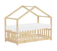 ML-Design - Lit cabane enfant 70x140 cm naturel - Matelas, sommier à lattes, protection antichute