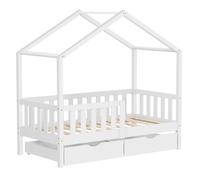 ML-Design Lit d'enfant Lit de maison 70x140 cm blanc avec 2 tiroirs, lit en bois avec protection contre les chutes Lit