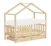 ML-Design Lit cabane enfant 70x140 cm naturel – Matelas, 2 tiroirs, protection anti-chute