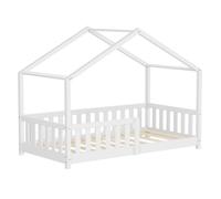 ML-Design Lit Cabane d'enfant 80x160 cm Blanc en Pin Massif avec Protection Antichute, Toit et Sommier à Lattes, Style Maison, Couchage au Sol Montessori Cadre pour Fille Garçon Chambre à Coucher