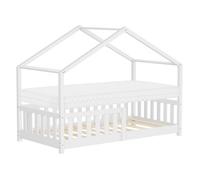 ML-Design Lit cabane enfant 80x160 cm blanc – Pin massif, sommier à lattes, protection antichute