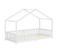 ML-Design Lit cabane d'enfant 90x200 cm blanc en pin massif, protection antichute, sommier à lattes