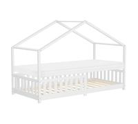 ML-Design Lit cabane enfant 90x200 cm Blanc – Pin massif, sommier à lattes, matelas H:10cm