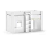 Vipack RENO lit de jeu mi-hauteur 90 x 200 cm surface de couchage incl. set de rideaux, crème-blanc
