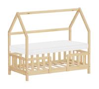 Lit cabane enfant simple ML-Design 70x140 cm bois beige avec matelas, antichute et sommier inclus