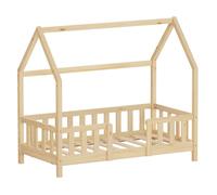 Lit cabane enfant simple ML-Design 70x140 cm bois beige sans matelas, antichute et sommier inclus