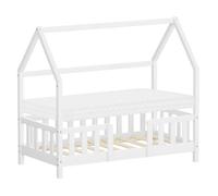 Lit cabane enfant simple ML-Design 70x140 cm bois blanc avec matelas, antichute et sommier inclus