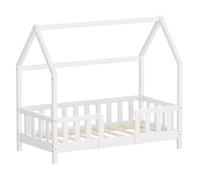 Lit cabane enfant simple ML-Design 70x140 cm bois blanc sans matelas, antichute et sommier inclus