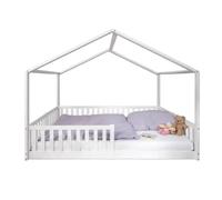 tiSsi® Lit de maison / Lit simple ENNO, dimensions 90 x 200 cm, Tissi : Bois de hêtre, finition blanche