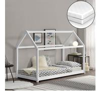 Lit Cabane Forme Maison Netstal avec Matelas Orthopédique 160 x 80 cm Blanc