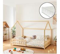 Lit cabane Hesel avec matelas à mousse froid 120 x 200 cm naturel