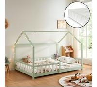 Lit cabane Hesel avec matelas à mousse froid 120 x 200 cm vert menthe