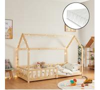 Lit cabane Hesel avec matelas à mousse froid 90 x 200 cm naturel