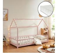 Lit cabane Hesel avec matelas à mousse froid 90 x 200 cm rose