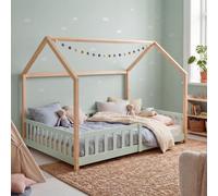 Lit cabane "Hesel" pour enfants, avec barrière de sécurité, dimensions 120 x 200 cm, en bois de pin, couleur vert menthe/naturel