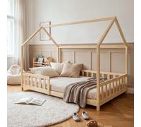 Lit de maison 'Hesel' pour enfants avec protection contre la chute Sommier à lattes 120 x 200 cm aspect bois