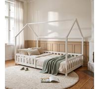 Lit de maison 'Hesel' pour enfants avec protection contre la chute Sommier à lattes 140 x 200 cm Blanc