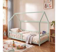 Lit de maison 'Hesel' pour enfants avec protection contre les chutes Sommier à lattes 90 x 200 cm vert menthe