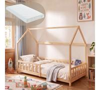 Lit cabane Hesel avec matelas à mousse froid 90 x 200 cm naturel