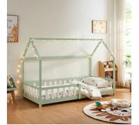 Lit de maison 'Hesel' pour enfants avec protection contre les chutes Sommier à lattes 90 x 200 cm vert menthe