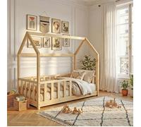 Lit cabane Kiwi 70x140 avec sommier et matelas /Bois clair