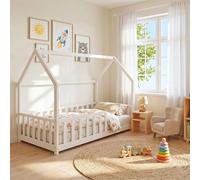 Lit cabane Kiwi 90x190 + 1 sommier + barrière /Blanc