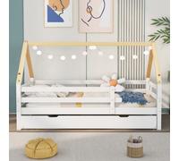 Lit cabane Lit en cabane avec lit gigogne et roulettes, Lit cabane 90x190 sans matelas, 90x200 & 90x190 cm, Blanc Aosom France