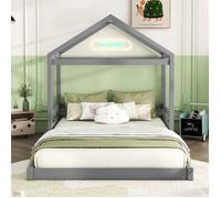 Lit cabane Lit enfant 140 x 200 cm- Lit double - SWEIKO - Pin - Gris