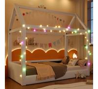 Lit Cabane-lit Enfant 90 X 200 Cm-avec Bandes Lumineuses LED-en Bois-beige