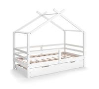 Lit cabane Vitalispa Luni Blanc 160 x 80 cm avec lit d'invité extensible, Model 57924