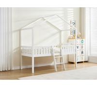 Lit cabane mi-hauteur 90 x 190 cm - Pin - Blanc - NALENY