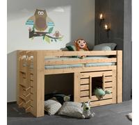 Lit Cabane Mi-hauteur En Pin Massif Naturel Hary Bois Naturel 90X200