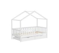 ML-Design lit d'enfant lit de maison 80x160 cm naturel avec 2 tiroirs, lit en bois avec protection contre les chutes