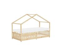 ML-Design - Lit cabane enfant 90x200 cm naturel, pin massif, matelas H10 cm, sommier à lattes